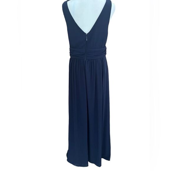 Lulu’s Ruched A-Line Chiffon Pleated Navy Blue Gown /Maxi dress size L - Picture 6 of 13